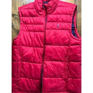 IZOD Mens Red Puffer Vest Navy Blue Lining Sleeveless Quilted Jacket Medium